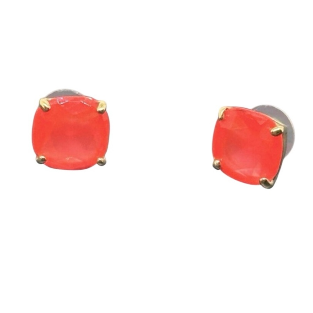KATE SPADE Coral Gumdrop Crystal Stud Square Earrings
